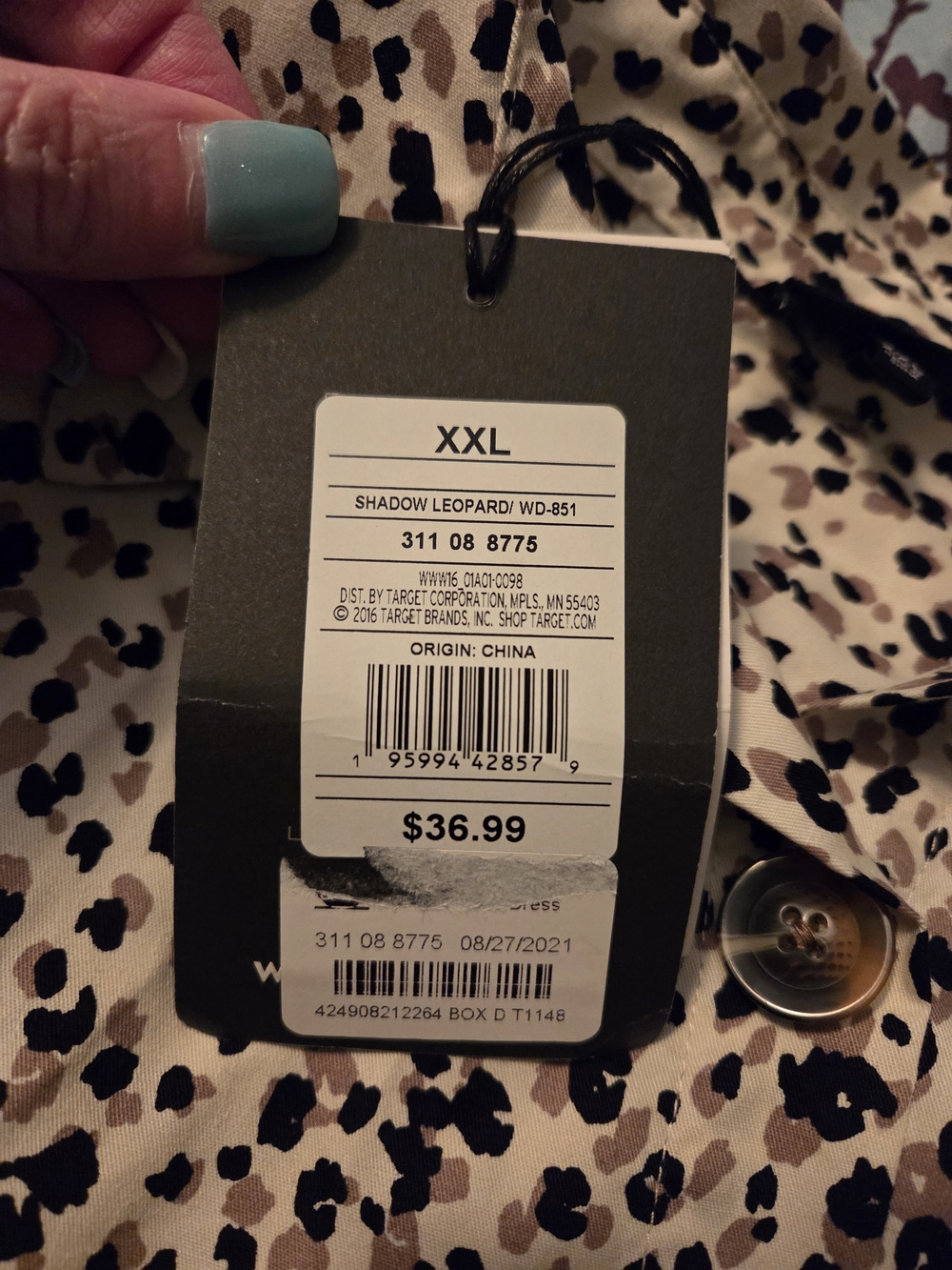 Button-Front Leopard Print Shirt Dress — Beige Black Spotted NWT - Picture 14 of 15